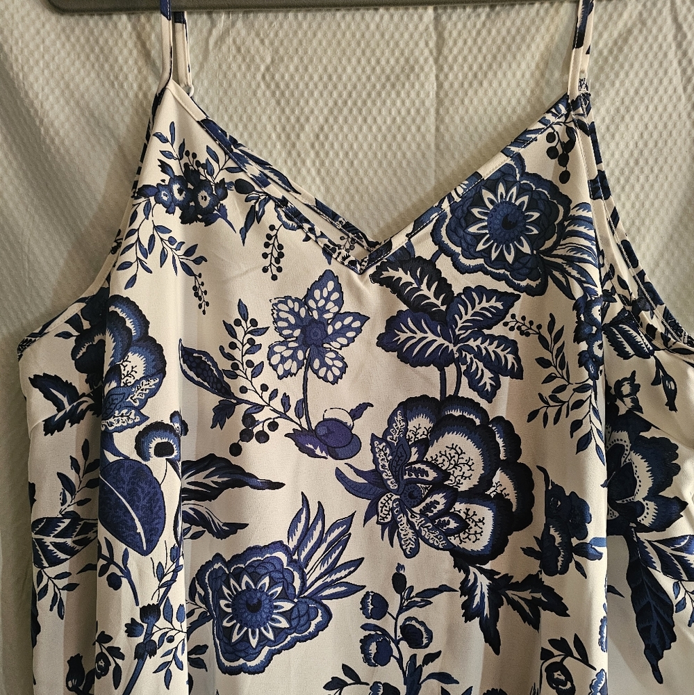 3XL Blue and White Flower Shoulder Strap Dress
